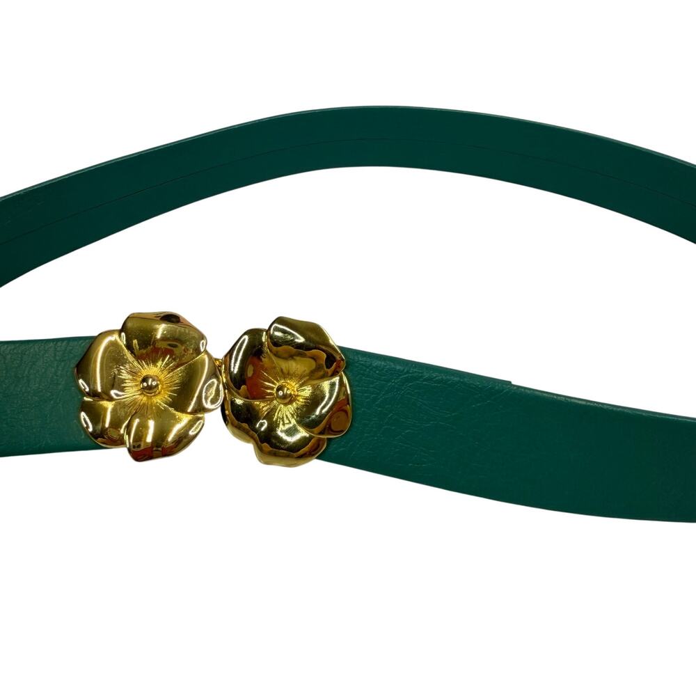 Vintage 1980s Women's faux leather Vintage belt for waist size 34" gold buckles
